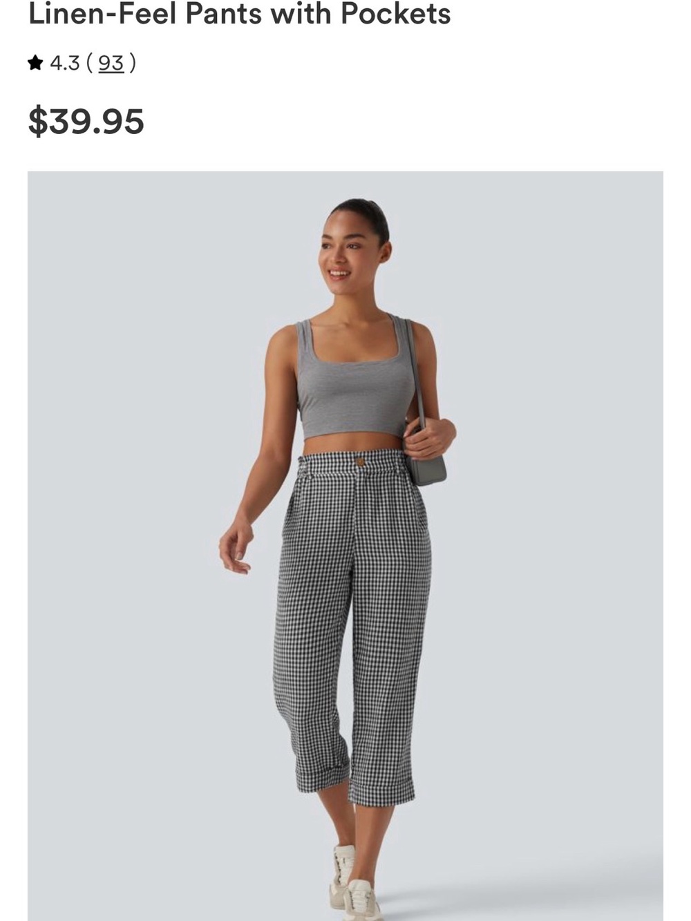 Halara High Waisted Cropped Plaid Casual Linen-Feel Pants with Pockets size S